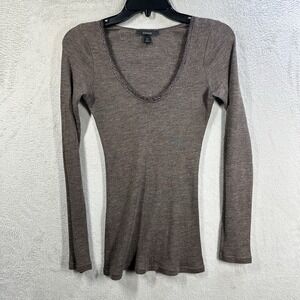 Express Vintage Y2K Scoop Neck Top Sz M Slim Fit Lace Trim Wool Blend